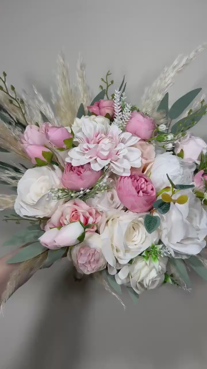 Wedding Bouquet White Pink Peony Bridal Blush Wedding Bouquet Ivory Bridesmaids Eucalyptus Flower White Spring Artificial Flower