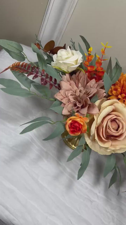 Wedding Centerpiece Terracotta Table Decor White Centerpiece Burnt Orange Table Rust Centerpiece Eucalyptus Gold Vase Artificial Flower