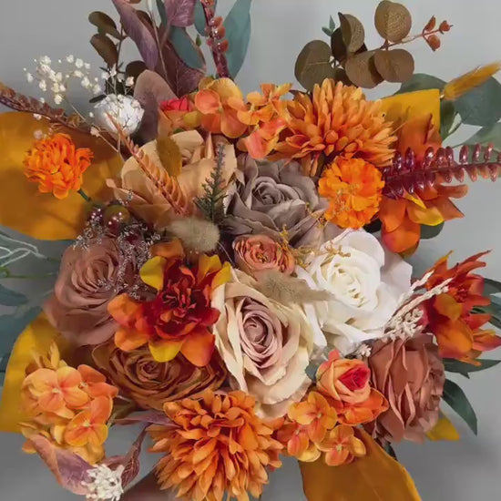 Wedding Bouquet Terracotta Bridal Wedding Rust Terracotta Bouquet Burnt Orange Decor Fall Eucalyptus Handmade Artificial Dried Flower
