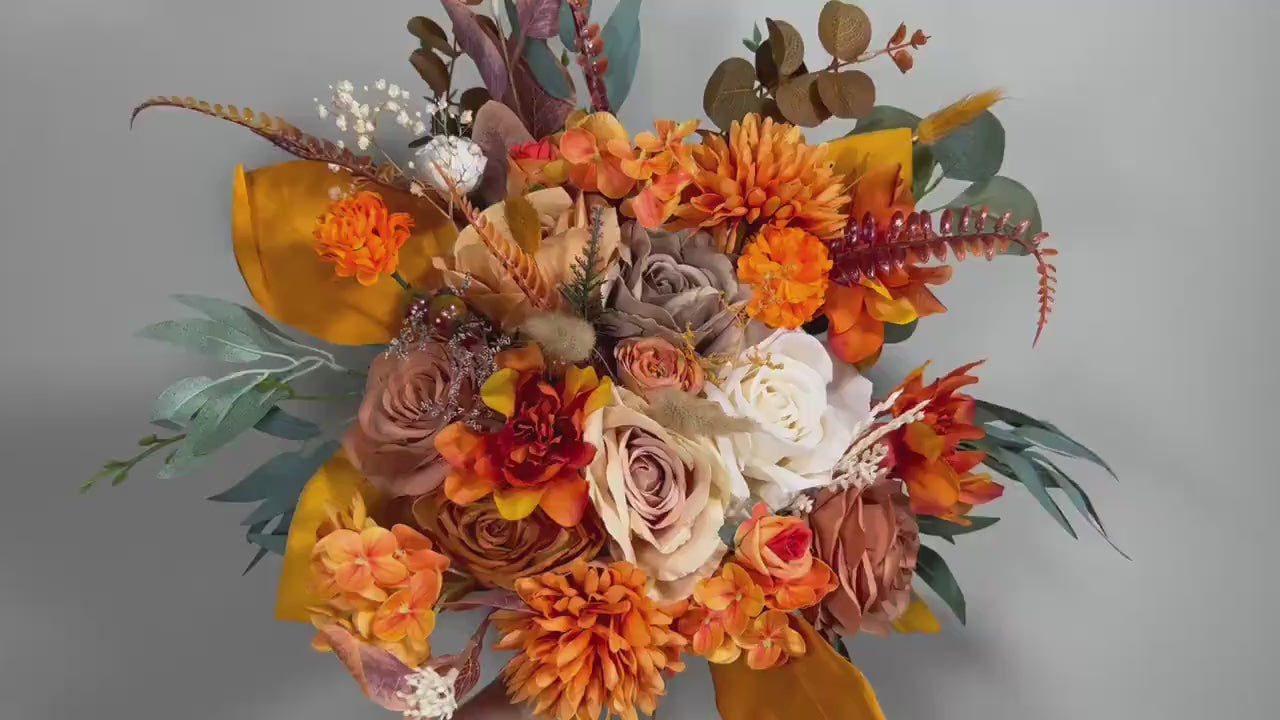 Wedding Bouquet Terracotta Bridal Wedding Rust Terracotta Bouquet Burnt Orange Decor Fall Eucalyptus Handmade Artificial Dried Flower