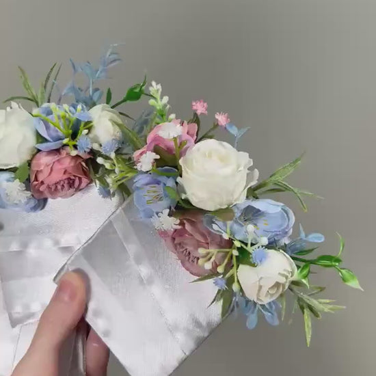 White Blue Pocket Boutonniere Wedding Groom Boutonnière Dusty Rose Square Groomsmen Pocket Pink Boutonniere Dusty Blue Artificial Flower