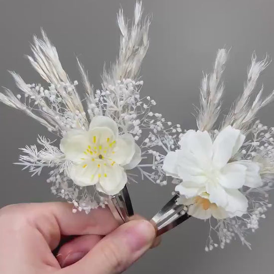 Hair Clip White Flower Girl Wedding Headpiece Floral Bridesmaids Hair Pin Accessories Artificial Dried Flowers Baby Breath Hair Clip Ivory