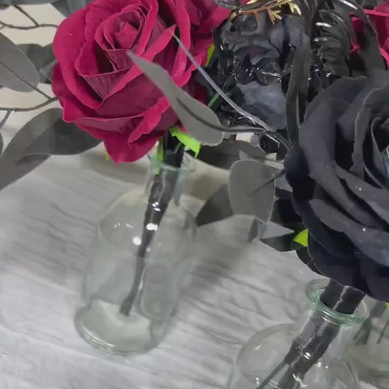 Black Centerpiece 3 Flowers Wedding Gothic Table Decor Burgundy Small Centerpiece Black Gold Centerpiece Table Decor Burgundy Artifical