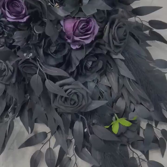 Black Plum Arch Arrangement Curved Wedding Gothic Black Decor Arbor Arrangement Circle Dark Purple Decor Swag Halloween Artificial Flowers