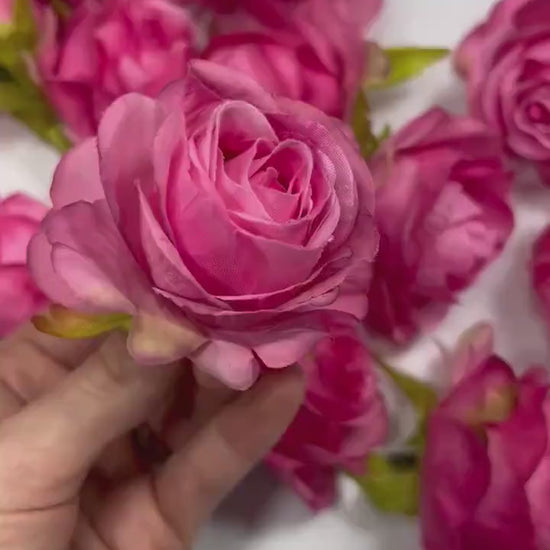 Hot Pink Flower Heads Roses Wedding Fushia Artificial Flower Hot Pink Rose Flower Pink Head Craft Supplies Wedding Deep Pink Flower Heads