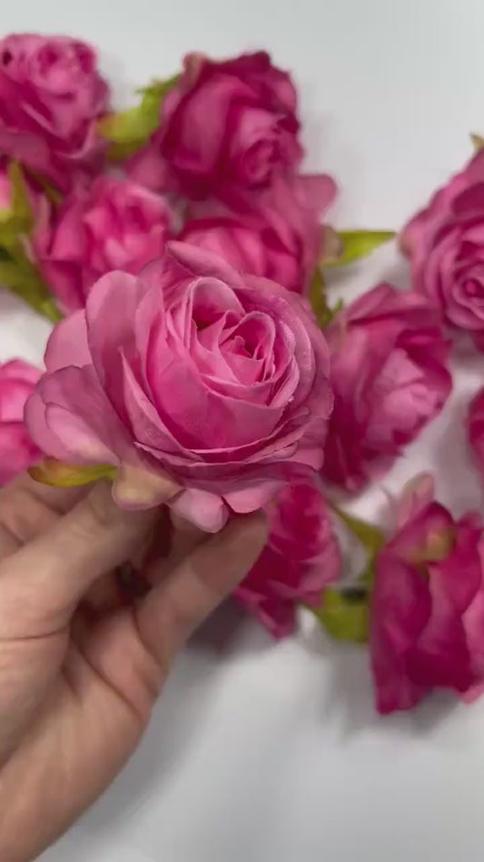 Hot Pink Flower Heads Roses Wedding Fushia Artificial Flower Hot Pink Rose Flower Pink Head Craft Supplies Wedding Deep Pink Flower Heads