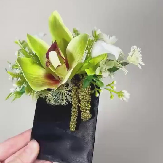 Orchid Pocket Boutonniere Wedding Tropical Groom Boutonnière Green Orchid Square Groomsmen Pocket Boutonniere Greenery Artiricial Flowers