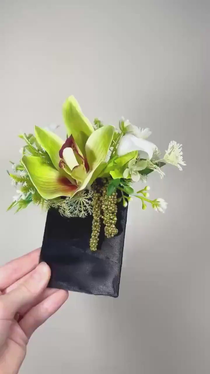 Orchid Pocket Boutonniere Wedding Tropical Groom Boutonnière Green Orchid Square Groomsmen Pocket Boutonniere Greenery Artiricial Flowers