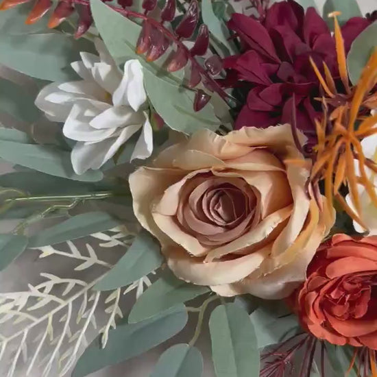 Burgundy Orange Centerpiece Wedding Terracotta Table Decor Sweetheart Burnt Orange Burgundy Table Centerpiece Rust Artificial Flower