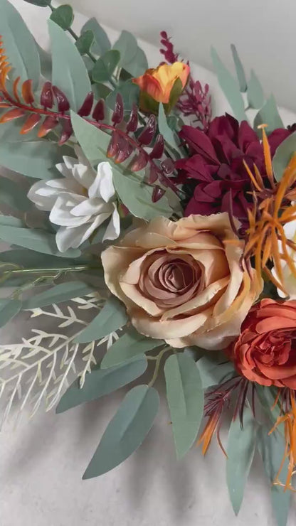 Burgundy Orange Centerpiece Wedding Terracotta Table Decor Sweetheart Burnt Orange Burgundy Table Centerpiece Rust Artificial Flower