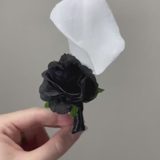 White Boutonniere Calla Wedding Groom Black and White Boutonnières Black Groomsmen Calla Lily Artificial Flowers Boutonnière White