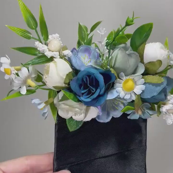 Wedding Pocket Boutonniere White Groom Boutonnière Dusty Blue Square Groomsmen Pocket Boutonniere Blue Rustic Decor Artificial Flower Wild
