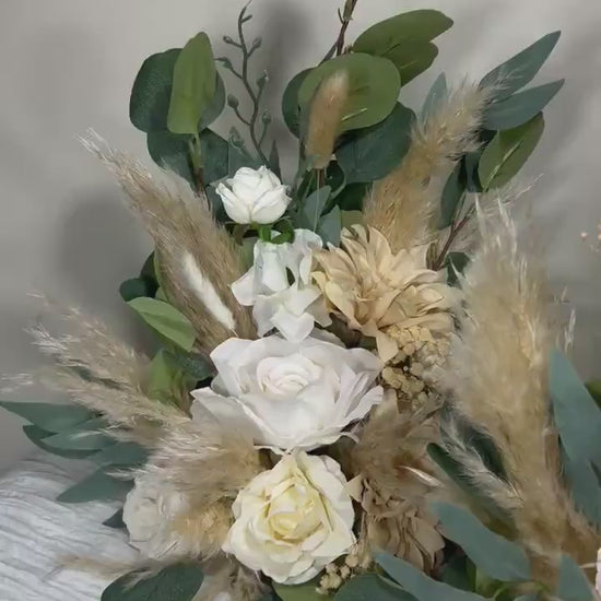 Wedding Bouquet Ivory Bridal Cream Bouquet Champagne Classic Sage Eucalyptus Greenery Bridesmaids Bouquet White Artificial Flowers