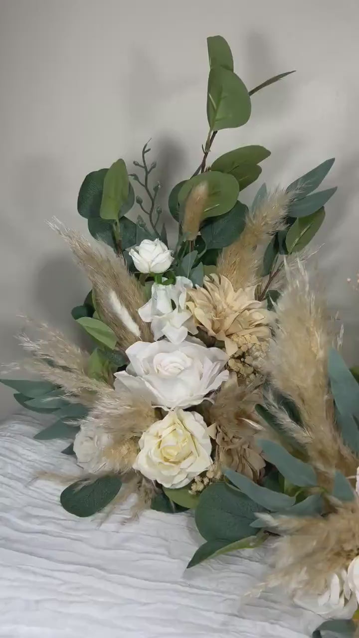 Wedding Bouquet Ivory Bridal Cream Bouquet Champagne Classic Sage Eucalyptus Greenery Bridesmaids Bouquet White Artificial Flowers