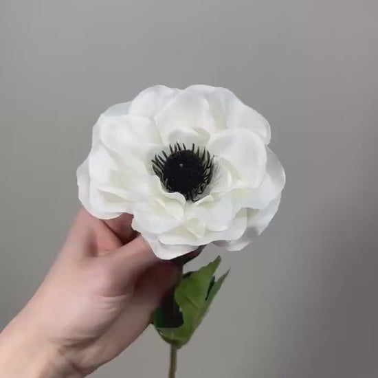 Anemone Artificial Flower Head on Stem Anemone Silk Flower Wedding Anemone White Craft Supply  DIY Anemone Ivory Poppy Flower Head Anemone