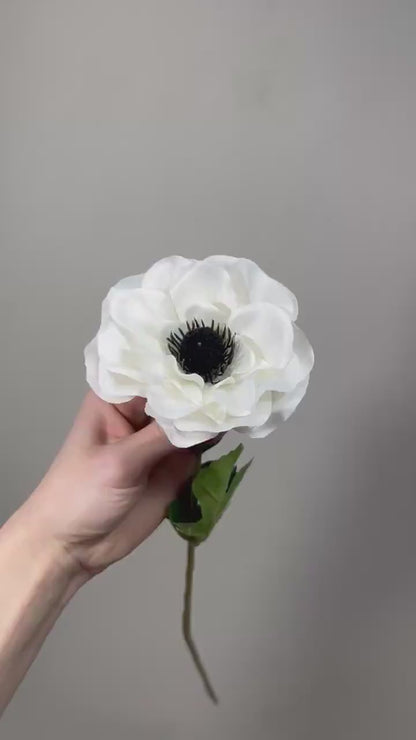Anemone Artificial Flower Head on Stem Anemone Silk Flower Wedding Anemone White Craft Supply  DIY Anemone Ivory Poppy Flower Head Anemone