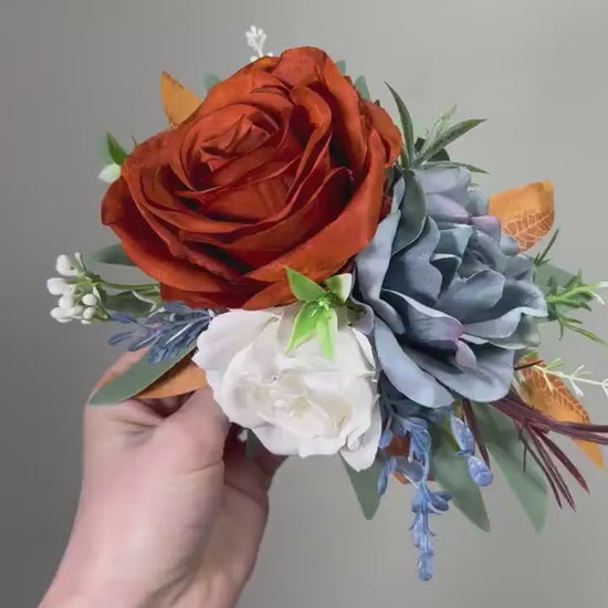 Terracotta Dusty Blue Cake Flower Decoration Wedding Rust Blue Cake Topper Burnt Orange Dusty Blue Cake Decoration Flower Artificial Topper