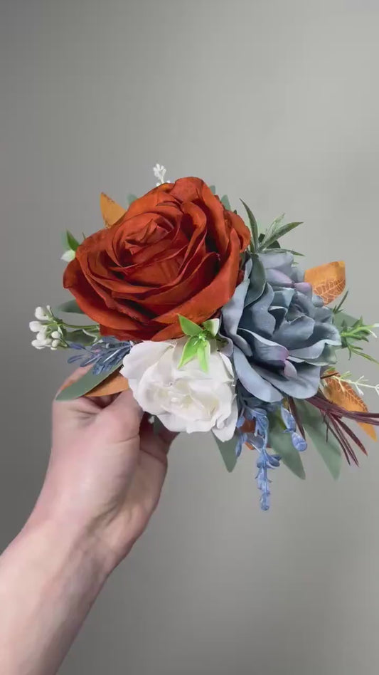 Terracotta Dusty Blue Cake Flower Decoration Wedding Rust Blue Cake Topper Burnt Orange Dusty Blue Cake Decoration Flower Artificial Topper