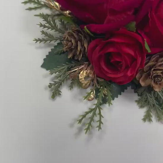 Christmas Cake Decoration Red Wedding Cake Topper Flower Red Gold Decor Cake Arrangements Dark Red Wedding Cake Decoration Winter Pine Cone