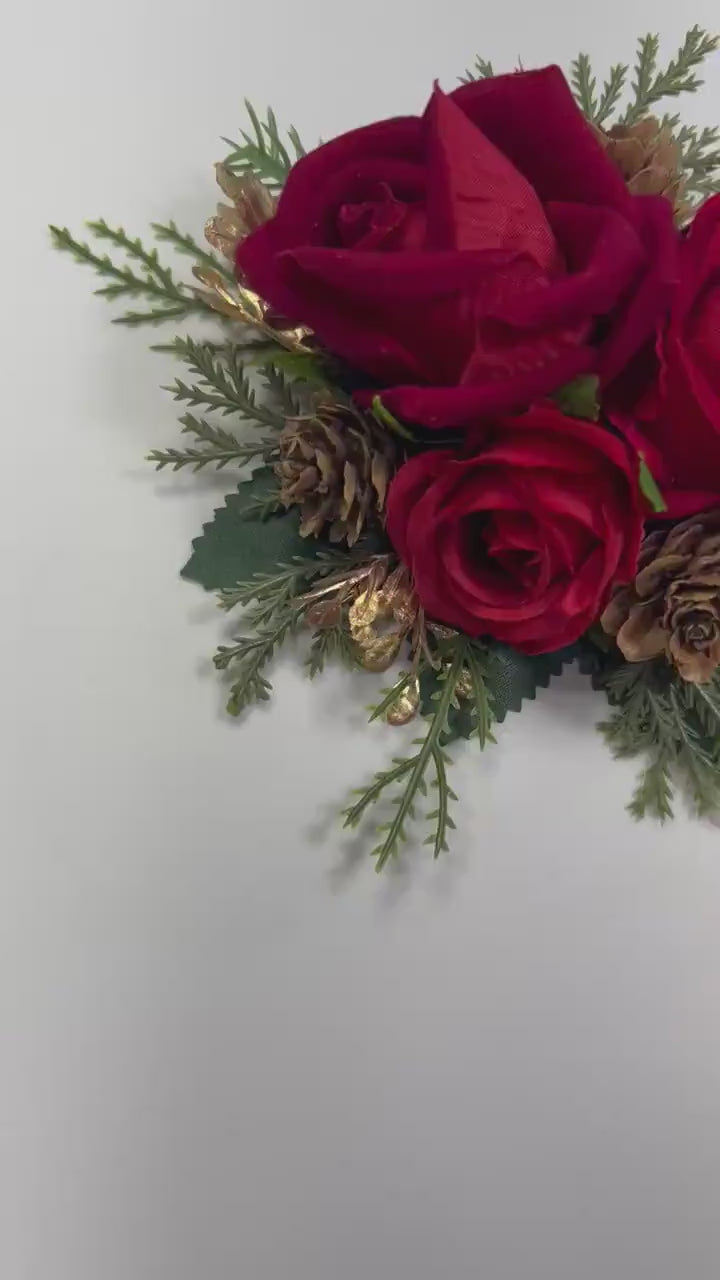 Christmas Cake Decoration Red Wedding Cake Topper Flower Red Gold Decor Cake Arrangements Dark Red Wedding Cake Decoration Winter Pine Cone