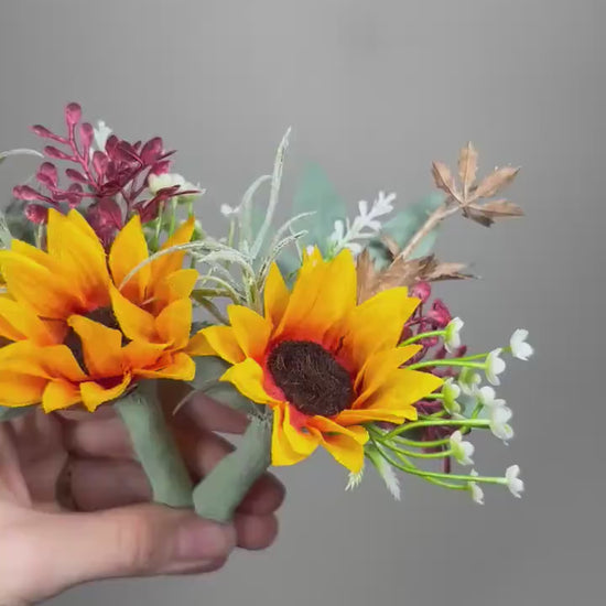 Sunflower Boutonniere Groom Boutonnières Sunflower Groomsmen Sunflower Boutonnière Groom Fall Sunflower Burgundy Sage Artificial Flowers