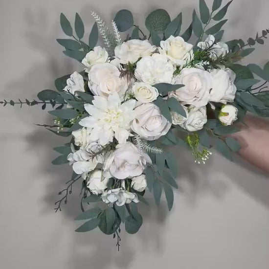 Wedding Corner Arch Arrangement White Corner Arch Arrangement Ivory Decor White Rose Artificial Flower Eucalyptus Sage Swag Arch