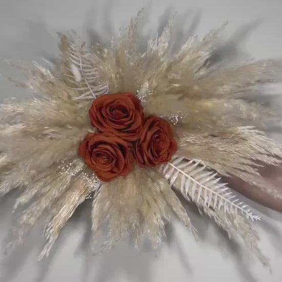 Wedding Rust Arch Arrangement Pampas Grass Arch Aisle Arrangement Rust Decor Orange Artificial Dried Flowers Baby Breath Home Decor Swag