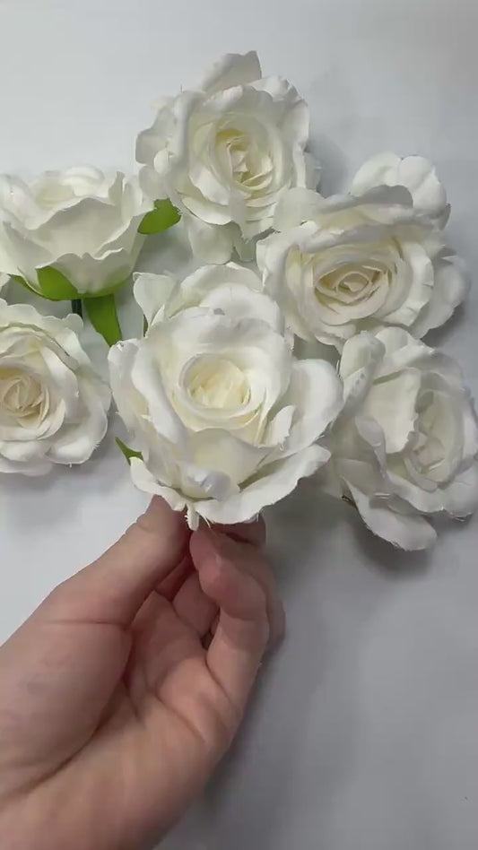 White Flower Head 2" inch Artificial Rose White Small Flower Wedding Ivory Artificial Head Rose White DIY Fake Rose