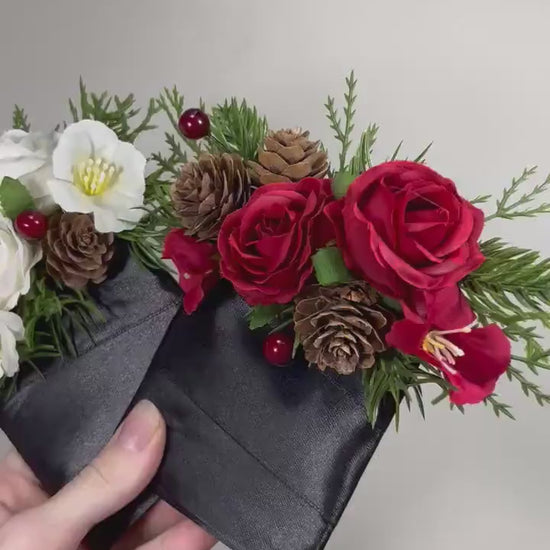 Pocket Boutonniere Christmas Wedding Groom White Red Square Boutonnières Groomsmen Pocket Boutonnière White Winter Boutonniere Pine Cone