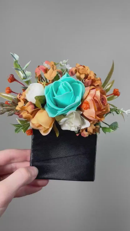 Wedding Turquoise Bouquet Terracotta Boho Bridal Rust Wedding Teal Cascading Bouquet Burnt Orange Cinnamon Decor Artificial Flower Fall