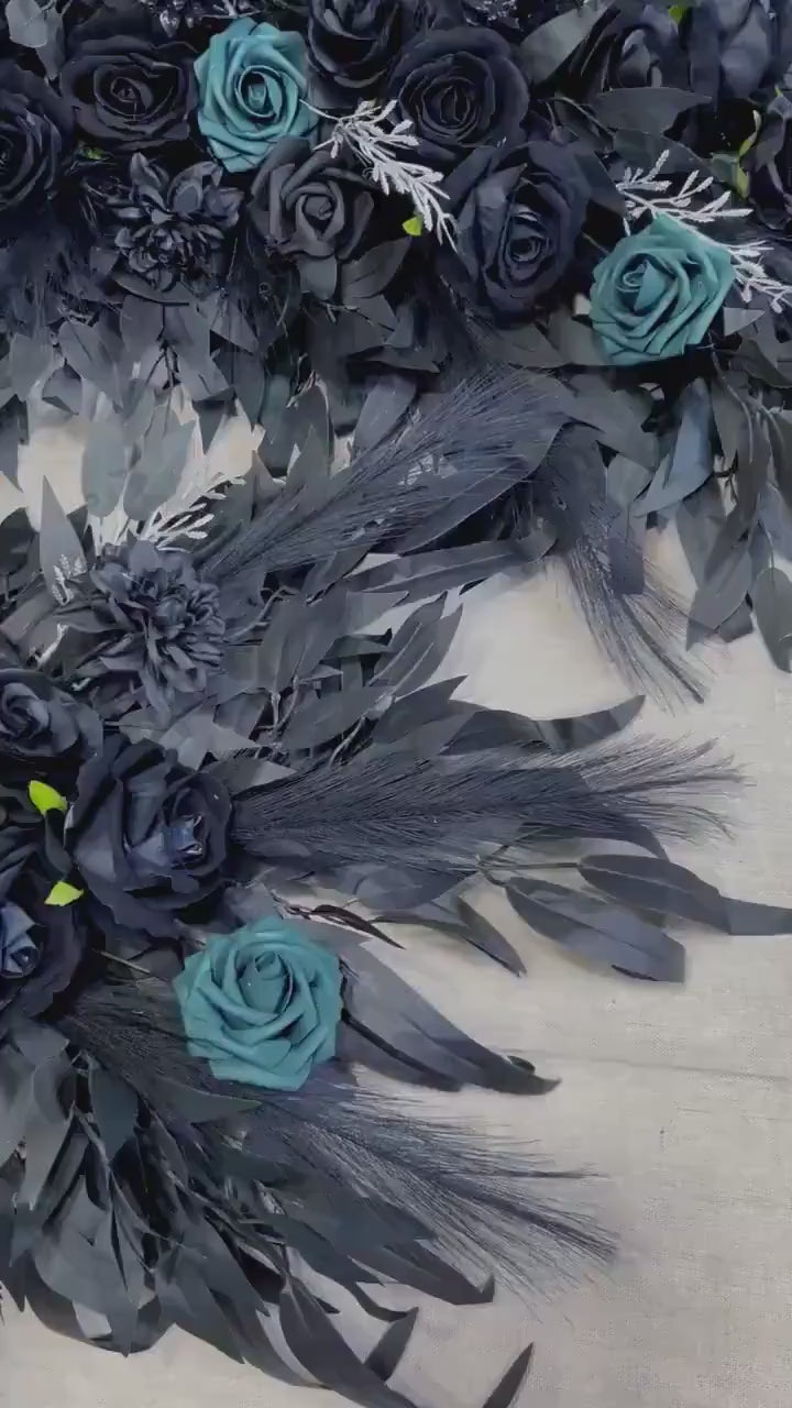 Black Arch Arrangement Black Teal Arch Aisle Arrangement Halloween Decor Gothic Black Dark Teal Arch Arrangement Black Teal