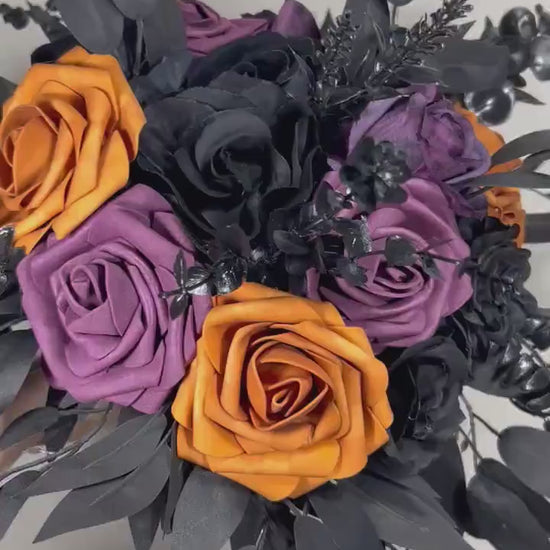Black Orange Bouquet Wedding Dark Purple Bridal Wedding Gothic Bouquet Black Harvest Orang Purple Black Bridesmaids Bouquet Plum
