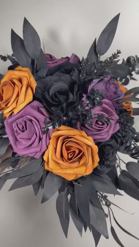 Black Orange Bouquet Wedding Dark Purple Bridal Wedding Gothic Bouquet Black Harvest Orang Purple Black Bridesmaids Bouquet Plum