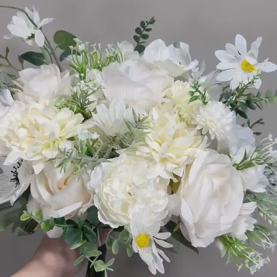 Wedding White Bouquet Wild Flower Bridal White Bouquet Ivory Bridesmaids Bouquet Spring Summer Anemone Artificial Flower Poppy Dandelion