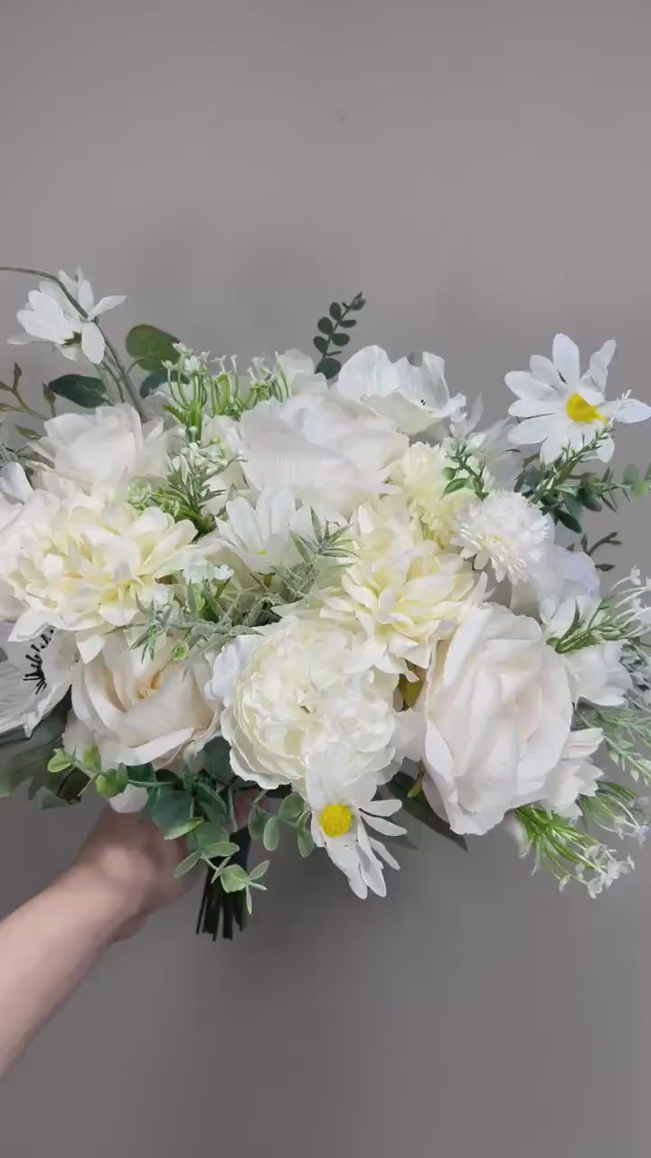 Wedding White Bouquet Wild Flower Bridal White Bouquet Ivory Bridesmaids Bouquet Spring Summer Anemone Artificial Flower Poppy Dandelion