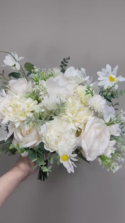 Wedding White Bouquet Wild Flower Bridal White Bouquet Ivory Bridesmaids Bouquet Spring Summer Anemone Artificial Flower Poppy Dandelion