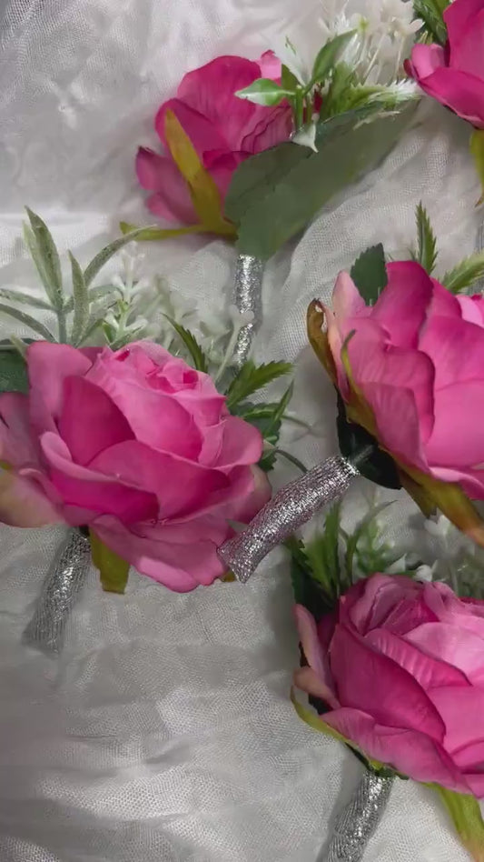 Pink Boutonniere Wedding Groom Pink Groomsmen Boutonnière Hot Pink Boutonniere Fuchsia Viva Magenta Prom Boutonniere Artificial Flower