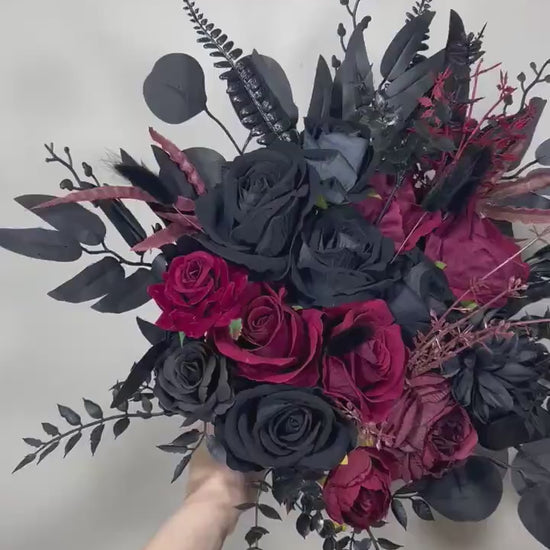 Wedding Bouquet Black Burgundy Bridal Wedding Gothic Halloween Bouquet Black Decor Burgundy Handmade Artificial Flower Bridesmaids Burgundy