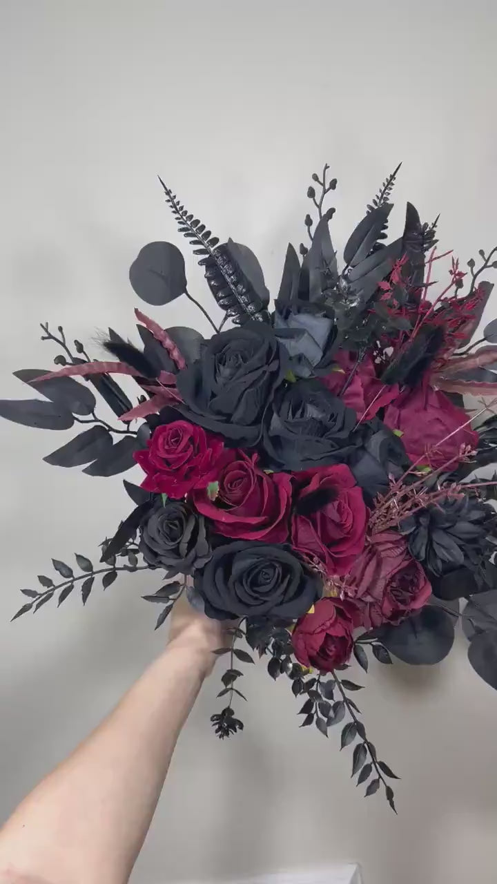 Wedding Bouquet Black Burgundy Bridal Wedding Gothic Halloween Bouquet Black Decor Burgundy Handmade Artificial Flower Bridesmaids Burgundy