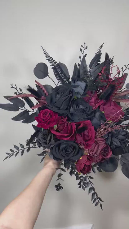 Wedding Bouquet Black Burgundy Bridal Wedding Gothic Halloween Bouquet Black Decor Burgundy Handmade Artificial Flower Bridesmaids Burgundy