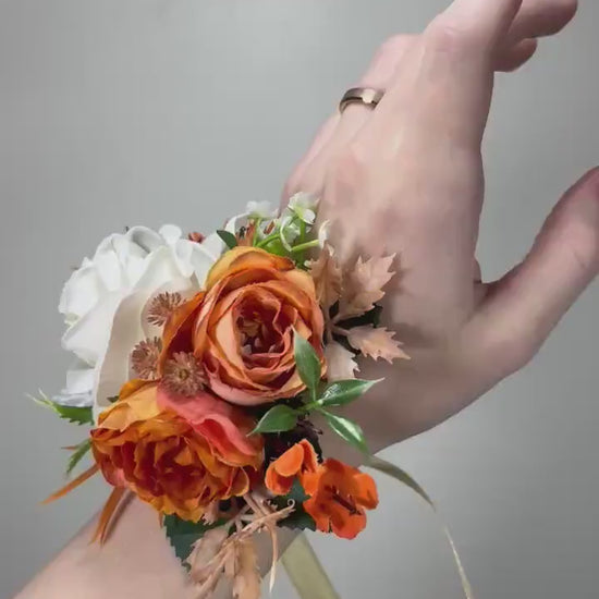 Orange Corsage White Wedding Terracotta Corsage Burnt Orange Mom Corsage Ivory Rust Boutonniere Pocket Fall Terracotta Artificial Flower