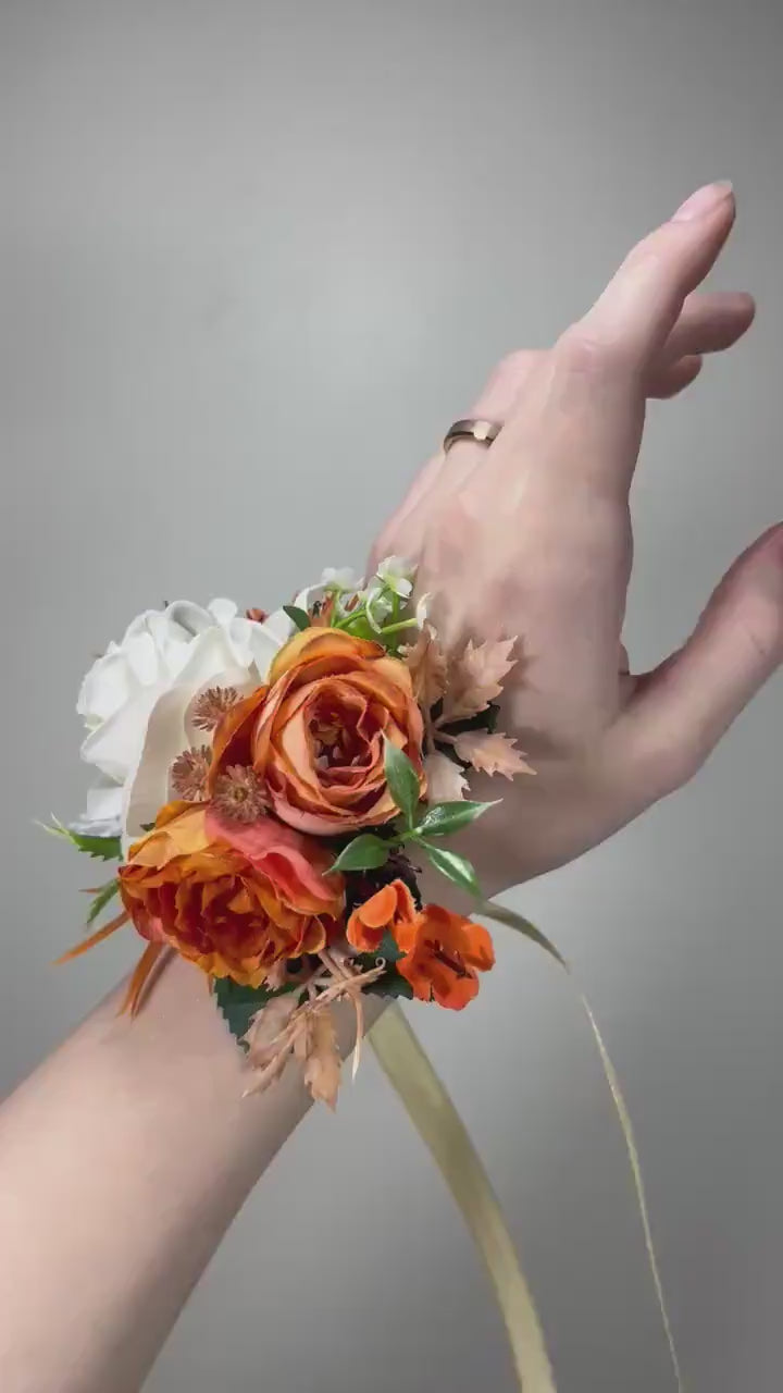Orange Corsage White Wedding Terracotta Corsage Burnt Orange Mom Corsage Ivory Rust Boutonniere Pocket Fall Terracotta Artificial Flower