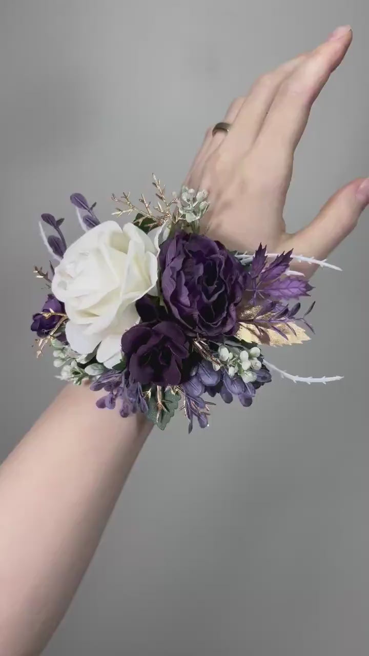 Plum Corsage Wedding White Plum Wrist Corsages Ivory Bridesmaids Dark Purple Corsage White Plum Artificial Flowers Silk Corsage Prom Plum