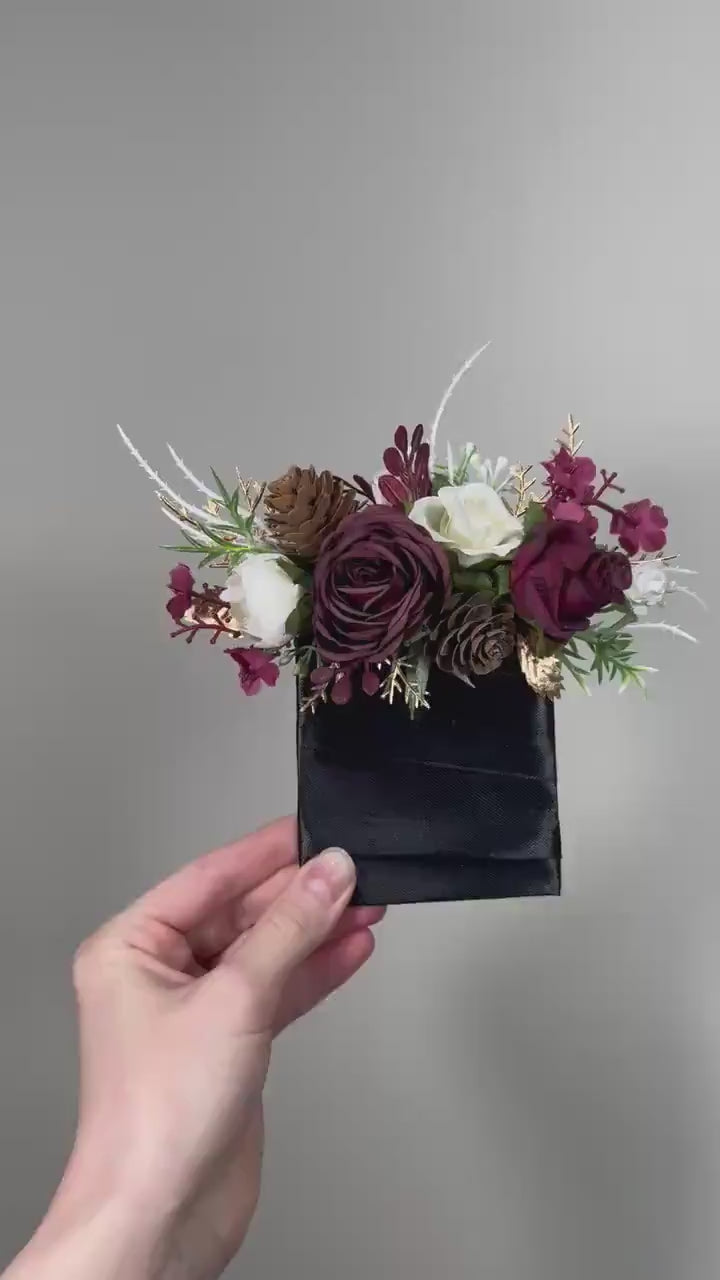 Burgundy Pocket Boutonniere Wedding White Maroon Groom Square Boutonnière Groomsmen Christmas Boutonniere Pine Cone Pocket Boutonniere