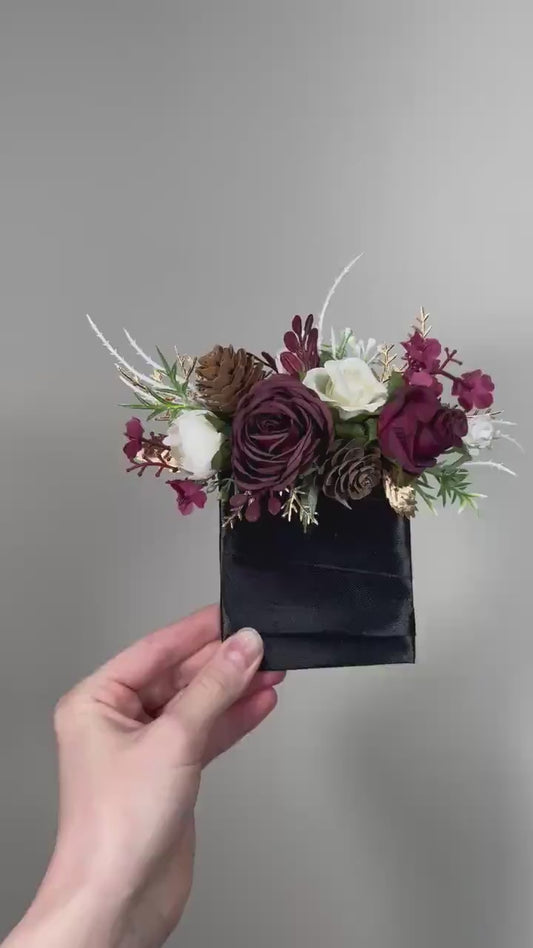 Burgundy Pocket Boutonniere Wedding White Maroon Groom Square Boutonnière Groomsmen Christmas Boutonniere Pine Cone Pocket Boutonniere