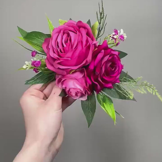 Hot Pink Fuchsia Cake Flowers, Pink Wedding Cake Decor, Floral Cake Topper, Silk Flower Cake Decoration, Rustic Cake Arrangement Faux