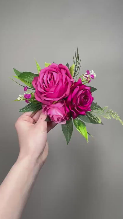 Hot Pink Fuchsia Cake Flowers, Pink Wedding Cake Decor, Floral Cake Topper, Silk Flower Cake Decoration, Rustic Cake Arrangement Faux
