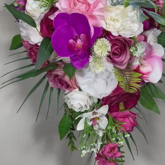 Tropical Bouquet Wedding Fuchsia Orchid Bridesmaids Bouquet Hot Pink Purple Cascade  Bouquet Beach White Viva Magenta Artificial Flowrr
