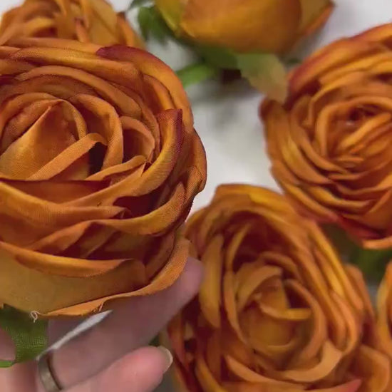 Terracotta Flower Head 2.5 inch Artiricial Rose Burnt Orange Flower Wedding Rust Artificial Head Peony Orange DIY Fake Rose