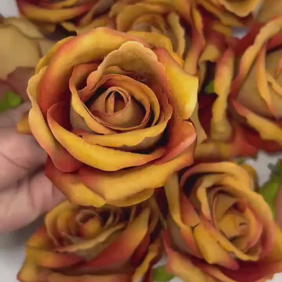Orange Flower Head Artiricial Rose Rust Flower Heads Autumn Orange Rose Faux Wedding Terracotta Flowers Heads Burnt Orange Silk Roses